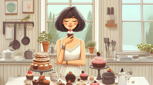 woman smelling a cupcake in her kitchen