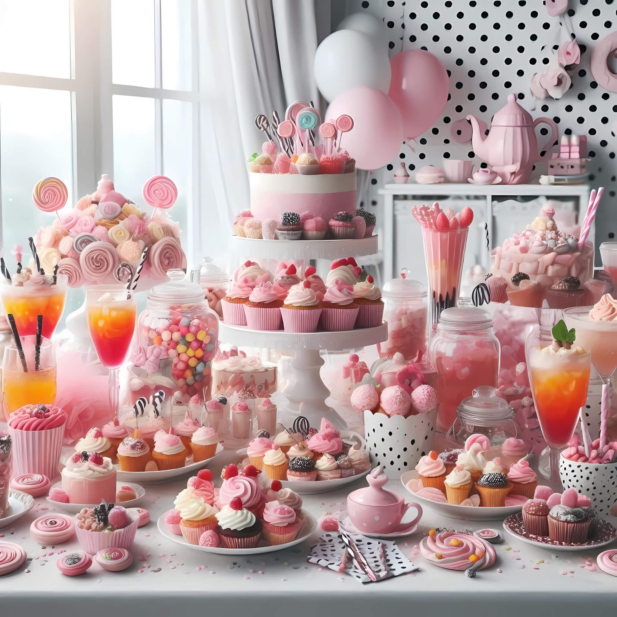 pink and white and black themed tea party for gourmand lovers